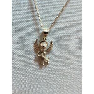 VTG 14K Solid Gold Angel Cherub Praying Hands Chain 24" Necklace 6g detail!